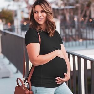 Kindred Bravely Ribbed Bamboo Maternity Crew Neck Tee Black Size M